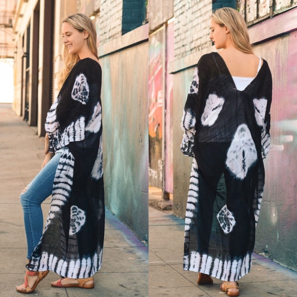 Tie Dye Long Kimono Wrap with Armholes - Picture 1 of 2